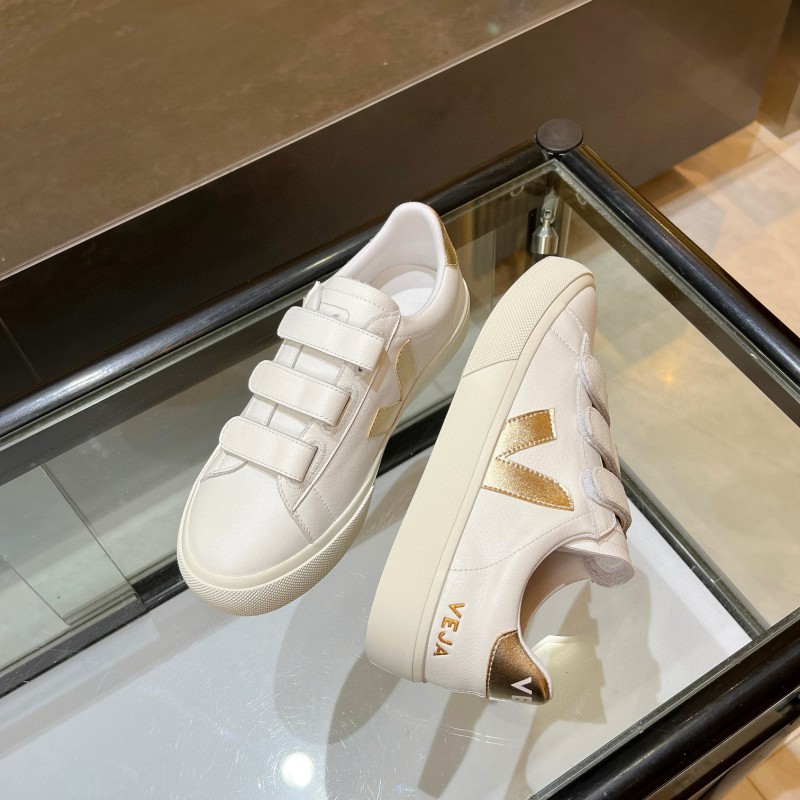 2025 Women VEJA White Gold Leather Strap Sneakers
