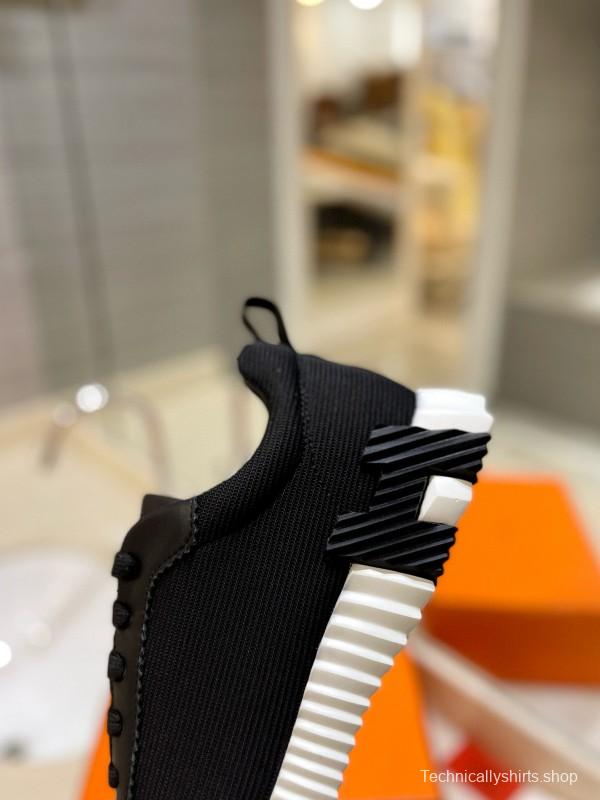 2024 Unisex Hermès Black Imported Glazed Calfskin Imported Rain Velvet Casual Sneakers MJ00320