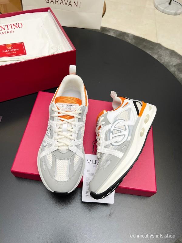 2025 Unisex Valentino White Orange Grey Mesh Fabric Sneakers Vlogo Welding LY00410