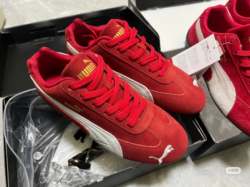 2025 Women Puma Red Suede Leather Sneakers KFY00260