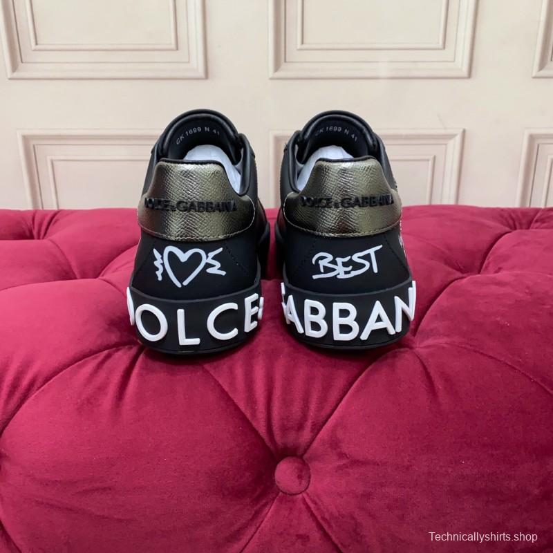 2025 Men Dolce & Gabbana Black Silk Leather Sneakers Crown Embellishment LY00360