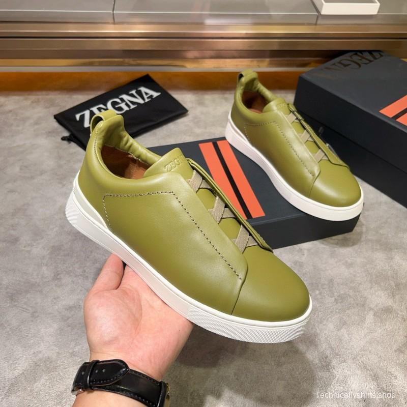 2024 Men Ermenegildo Zegna Olive Green Calfskin Sneakers