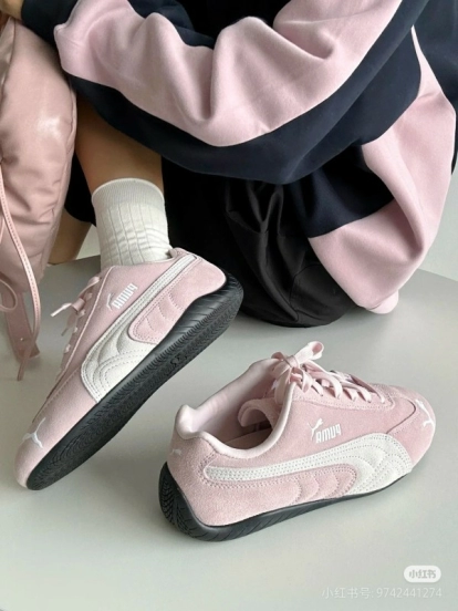 2025 Women Puma Pink White Suede Sneakers