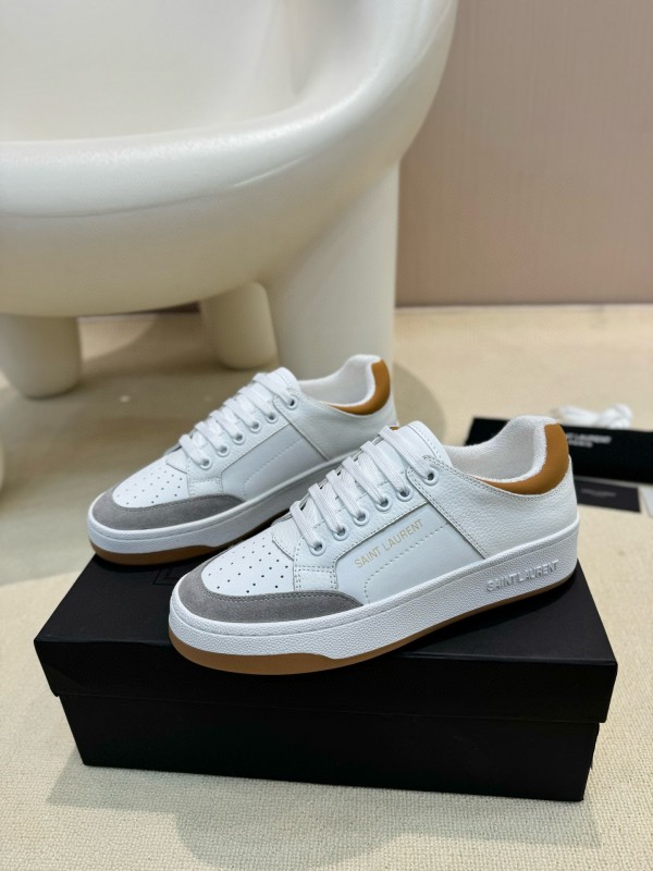 2024 Unisex Yves Saint Laurent White Grey Brown Leather Suede Sneakers
