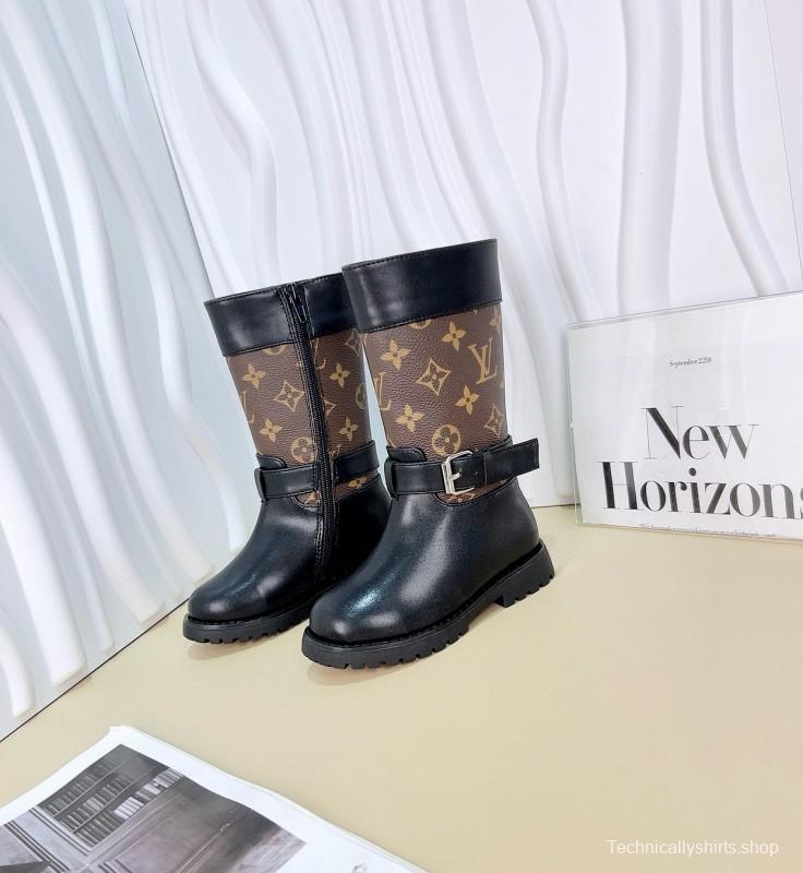 2024 Kids Louis Vuitton Black Brown Leather Boots