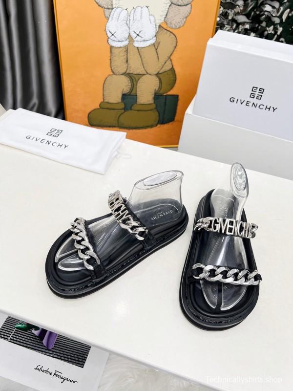 2025 Women Givenchy Silver Leather Sandals Chain LY00250