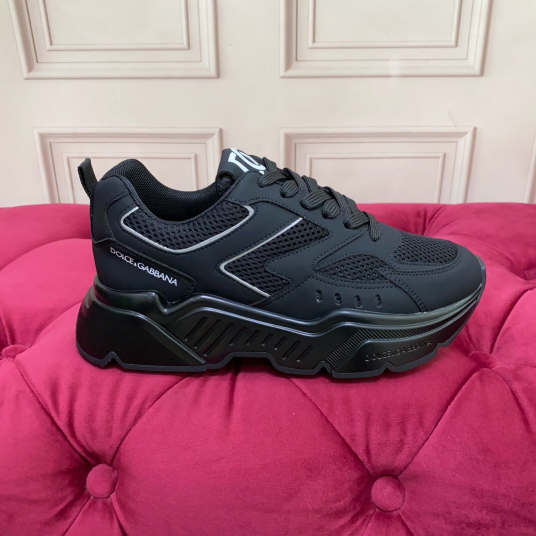 2025 Unisex Dolce Gabbana Black Mesh Leather Sneakers LY00330(F)/LY00340(M)