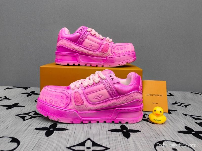 2025 Women Louis Vuitton Pink Leather Sneakers