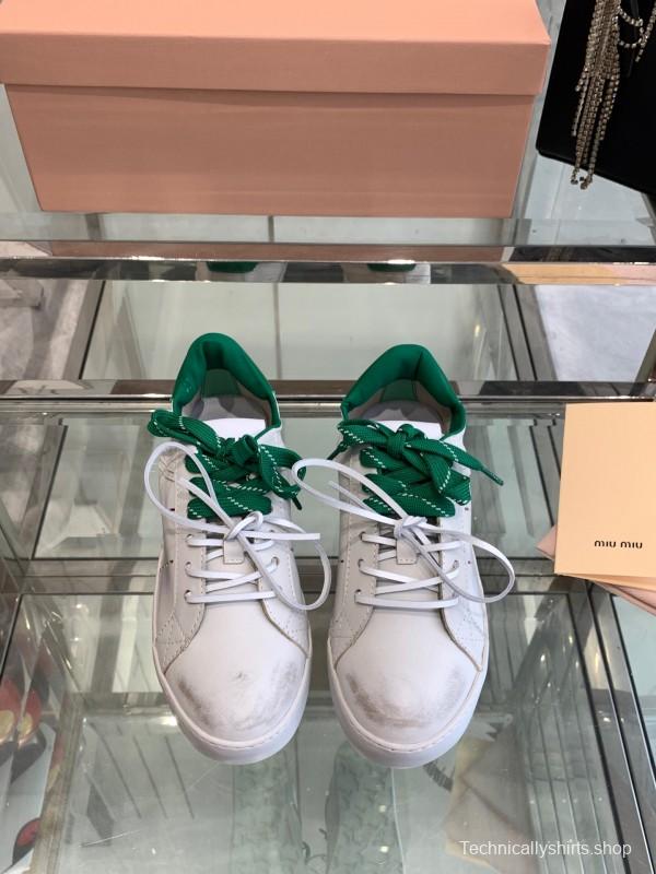 2025 Women Miu Miu White Green Leather Sneakers LY00290