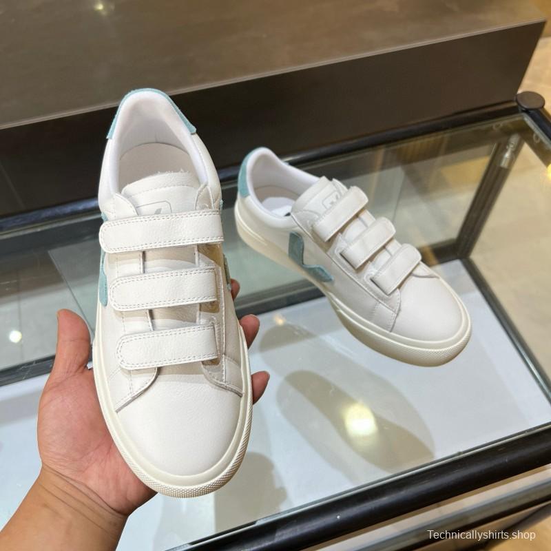 2025 Women VEJA White Blue Leather Canvas Vulcanized Sneakers MJ00240
