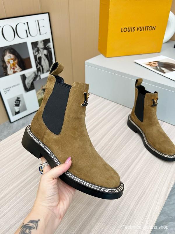 2024 Women Louis Vuitton Brown Suede Chelsea Boots MJ00340