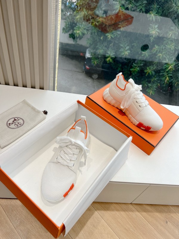 2024 Unisex Hermès white orange knit leather sneakers