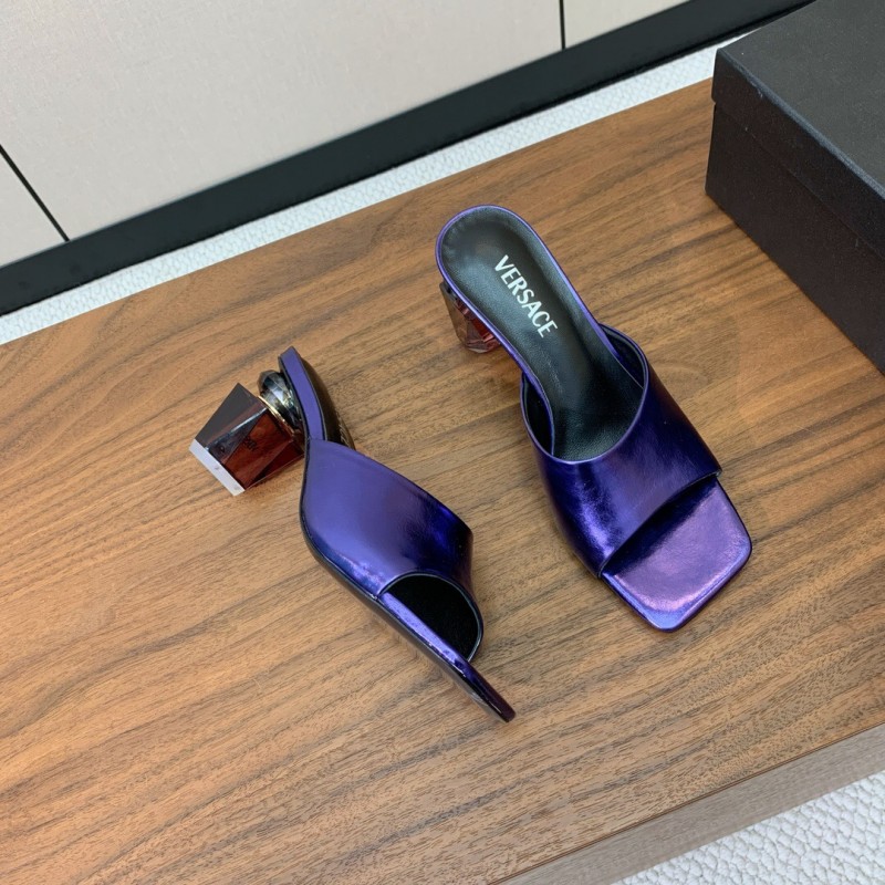 2025 Women VERSACE Purple Leather Slippers