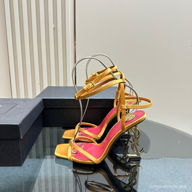 2025 Women Yves Saint Laurent Yellow Pink Leather High Heel Sandals MJ00290