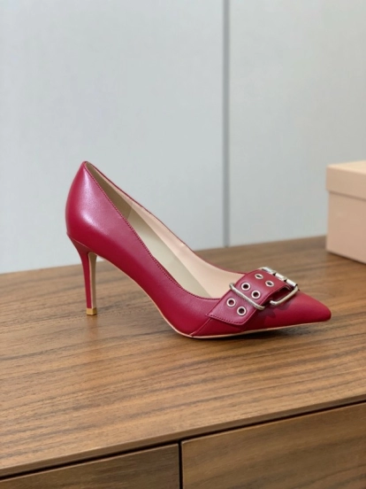 2025 Women Gianvito Rossi Red Leather Heels Buckle KFY00300