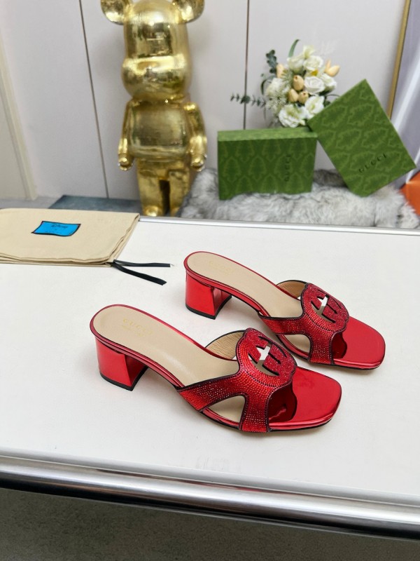 2025 Women Gucci Red Leather Slippers MJ00190
