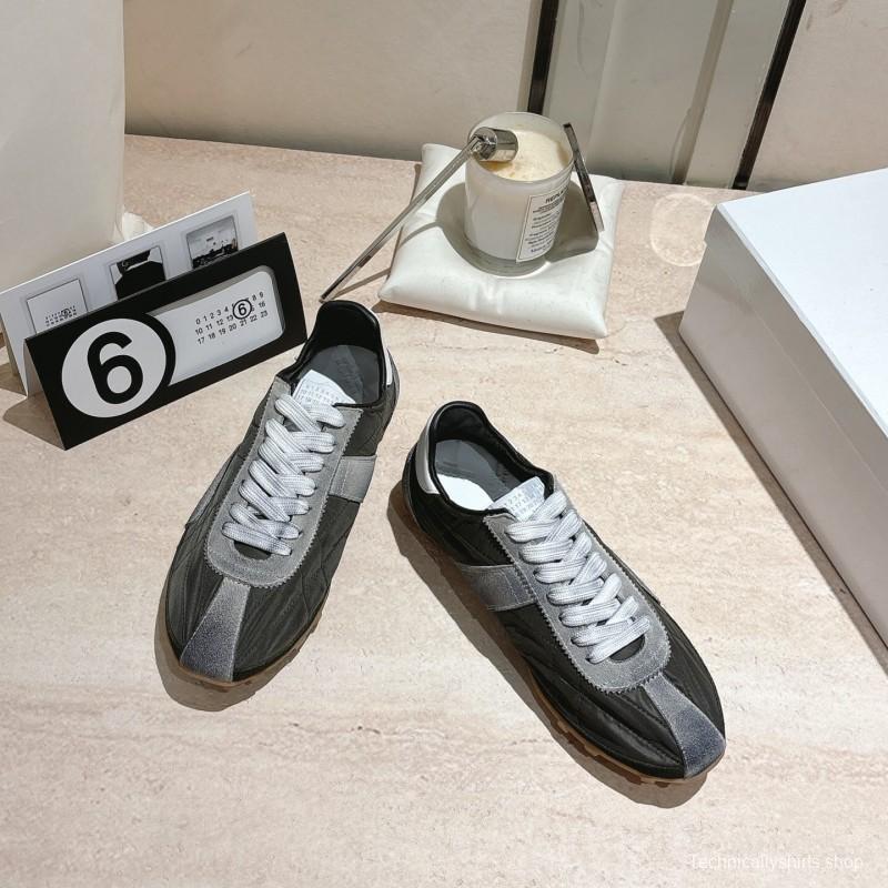 2025 Unisex Maison Margiela Black Grey Nylon Suede Sneakers Distressed LY00360