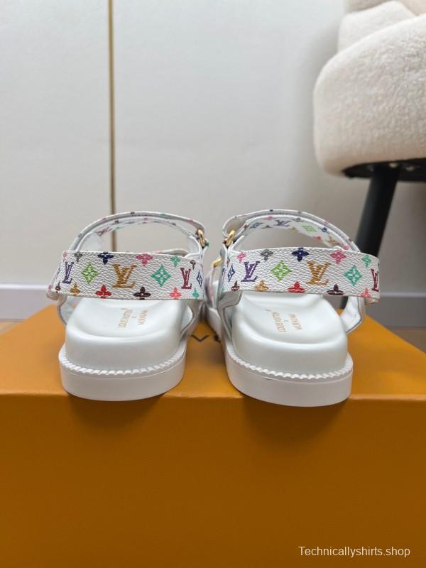 2025 Women Louis Vuitton White Multicolor Leather Sandals KFY00280