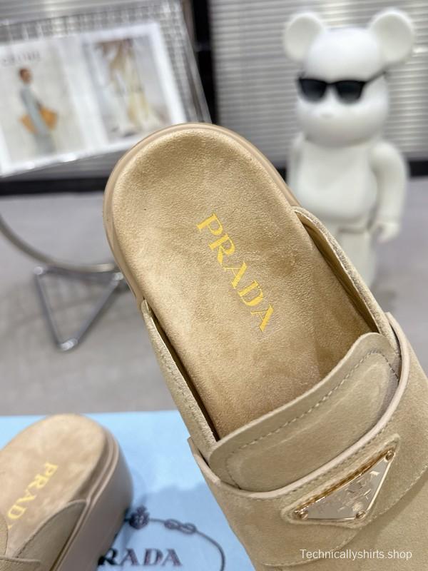 2025 Women Prada Beige Suede Loafer Slip-On KFY00280