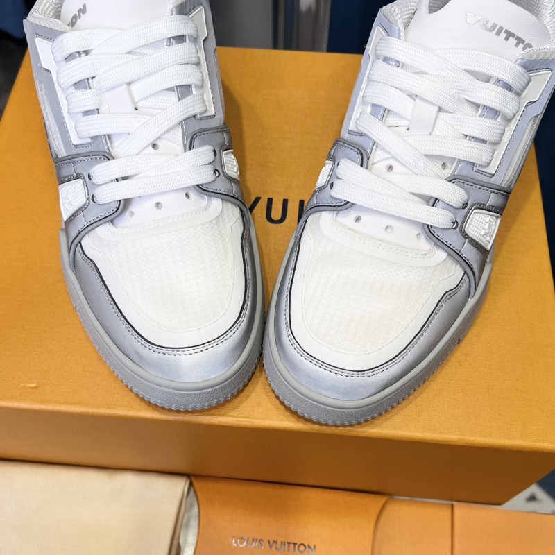 2025 Unisex Louis Vuitton White Light Grey Mesh Leather Trainer