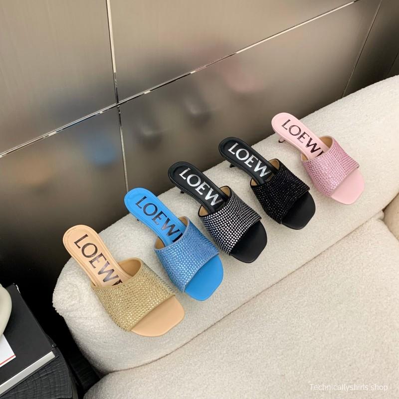 2025 Women Loewe Black Sheep Suede Sandals