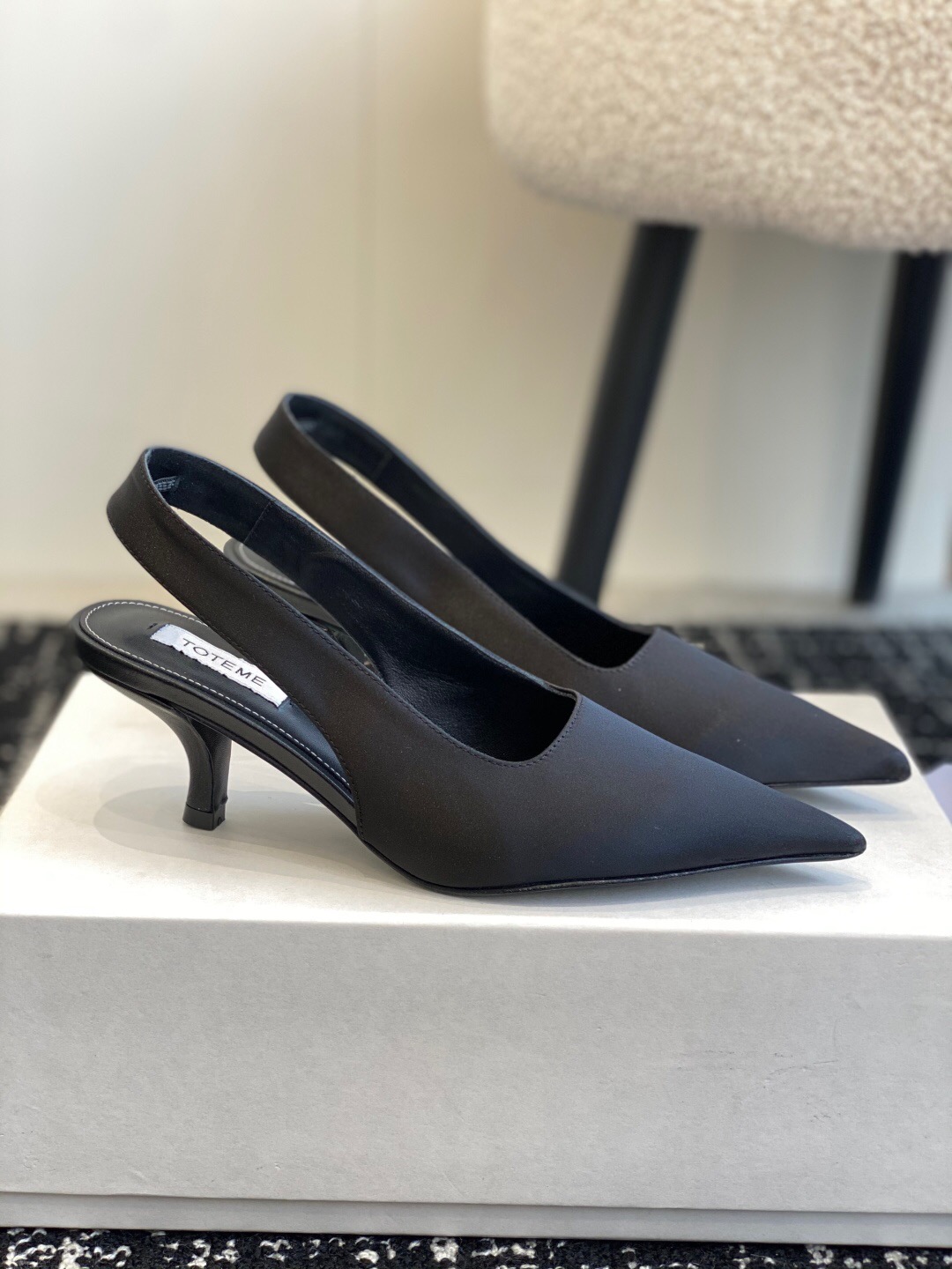 2025 Women Toteme Black Fabric Slingback Pointed Toe Heels