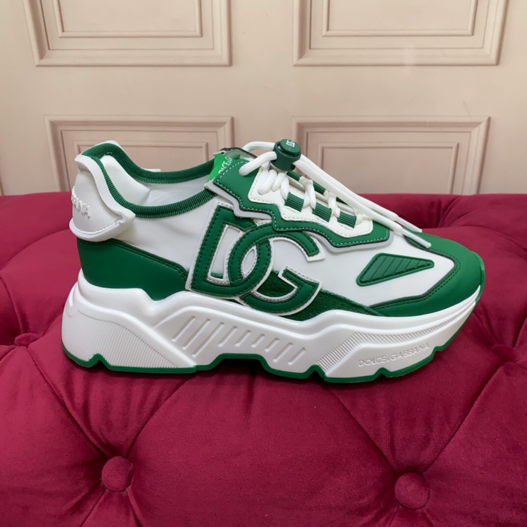2025 Unisex Dolce & Gabbana Green White Leather Lycra Sneakers DG LY00330(F)/LY00340(M)