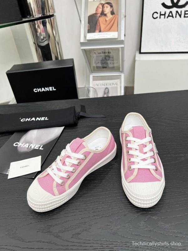 2025 Women Chanel Pink Canvas Sneakers