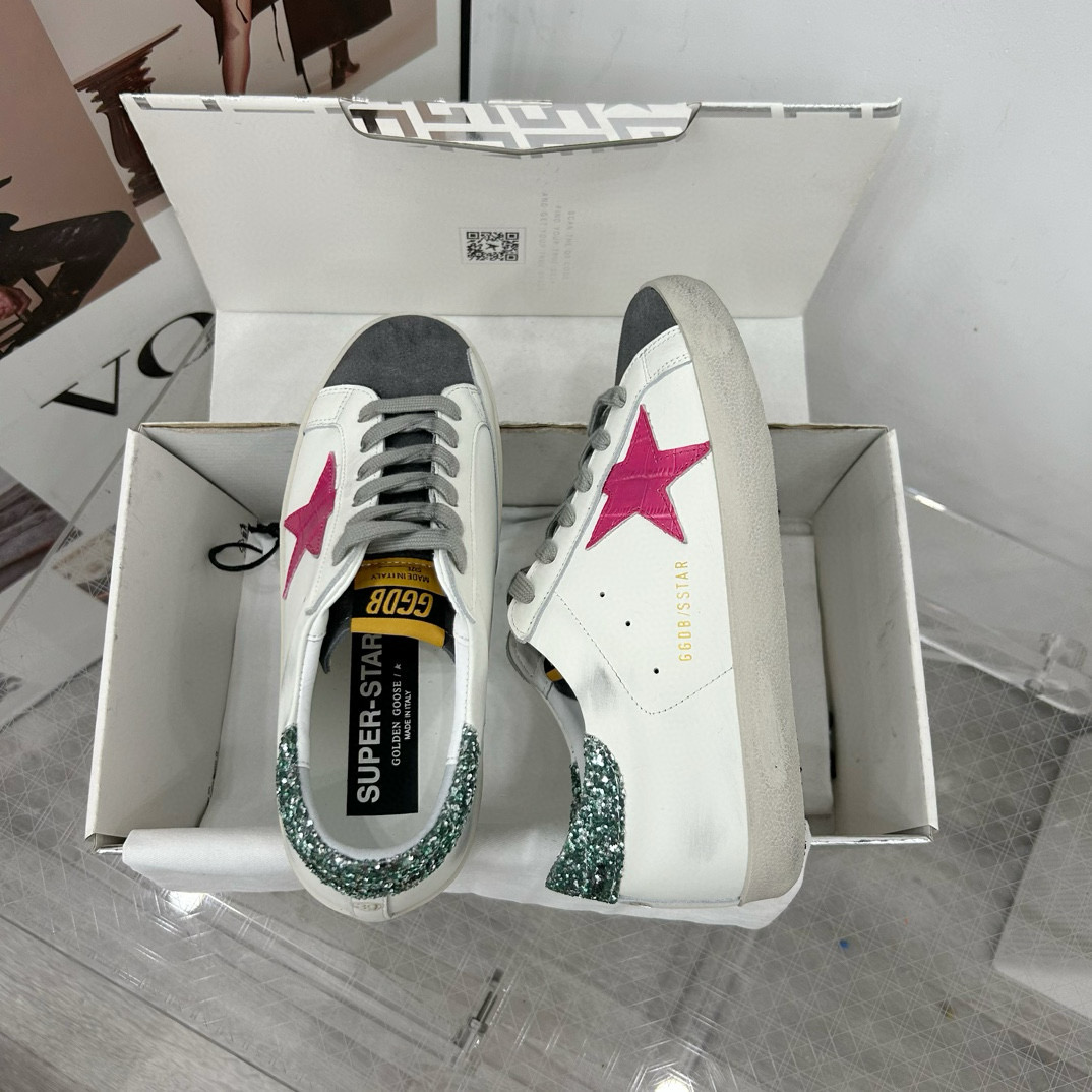 2025 Women GGDB White Pink Grey Glitter Leather Suede Sneakers