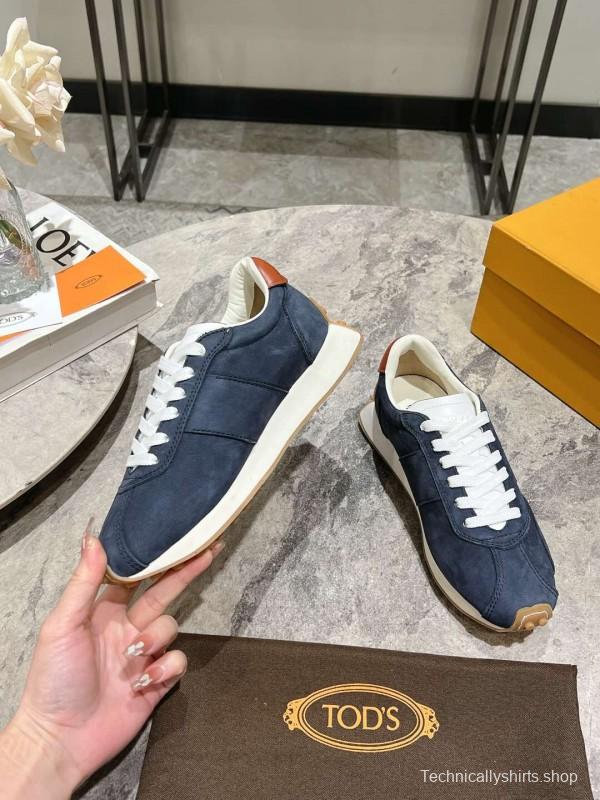 2025 Women TOD'S Navy Blue Brown Suede Leather Sneakers KFY00350