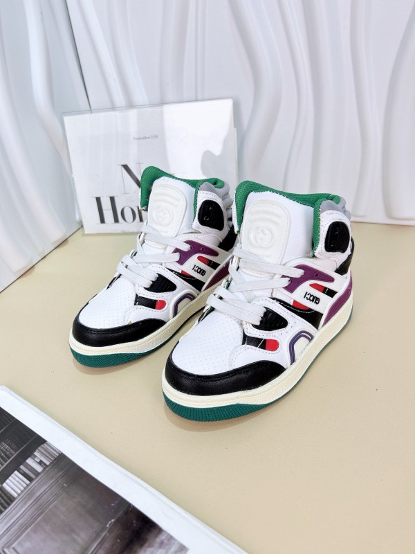 2024 Kids Gucci White Black Purple Green Leather Sneaker