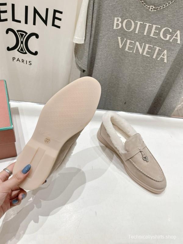 2024 Women LP Beige Suede Shearling Loafers