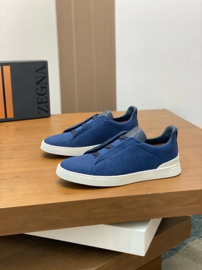 2024 Men Ermenegildo Zegna Blue Calfskin Pelletessuta Sneakers MJ00280