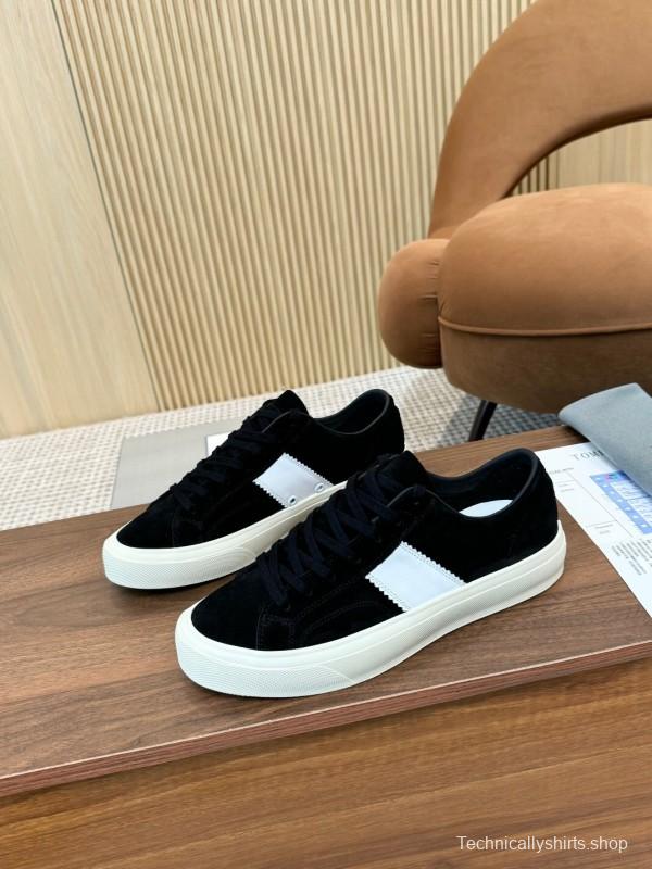 2025 Unisex TOM FORD Black White Suede Leather Sneakers