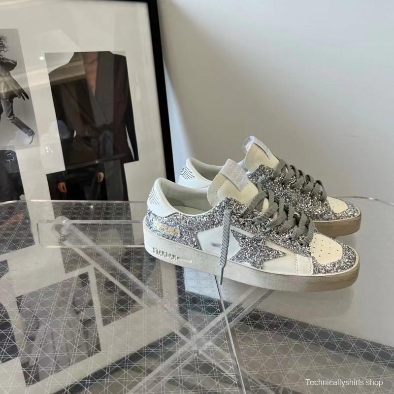 2024 Unisex GGDB White Silver Leather Glitter Low-Top Sneakers MJ00260