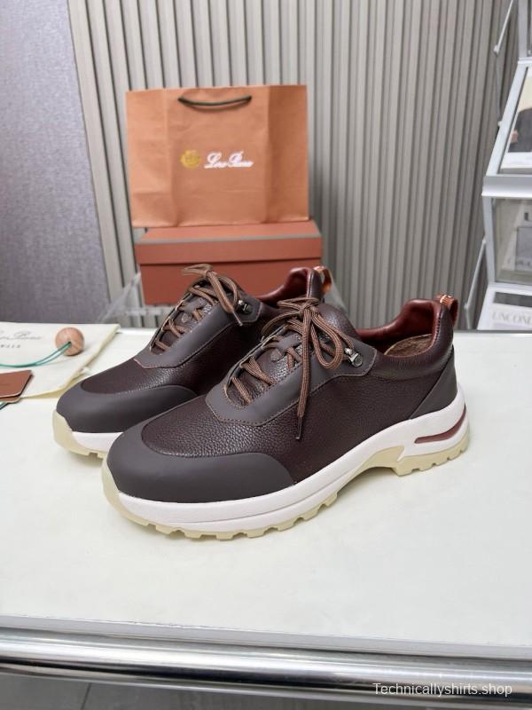 2024 Men Le Parmentier Brown Leather Mesh Sneakers MJ00350