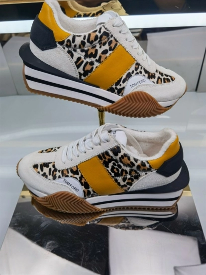 2025 Unisex TOM FORD Yellow Black White Leather Suede Leopard Print Sneakers LY00360(F)/LY00370(M)