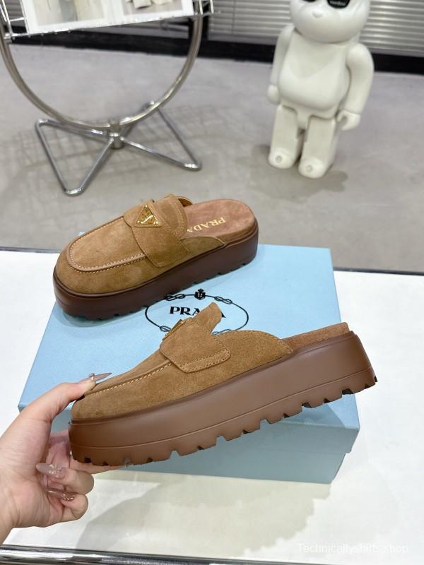 2025 Women Prada Brown Suede Loafers