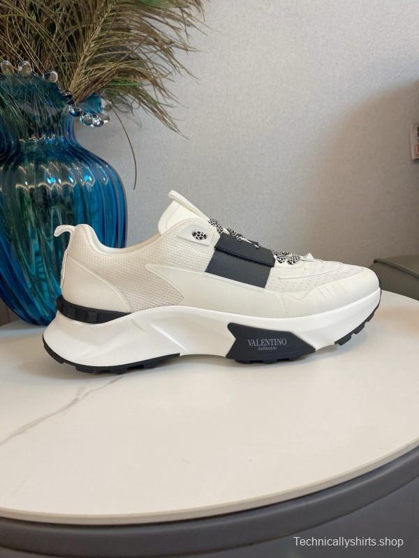 2024 Unisex Valentino White Black Leather Mesh Sneakers 