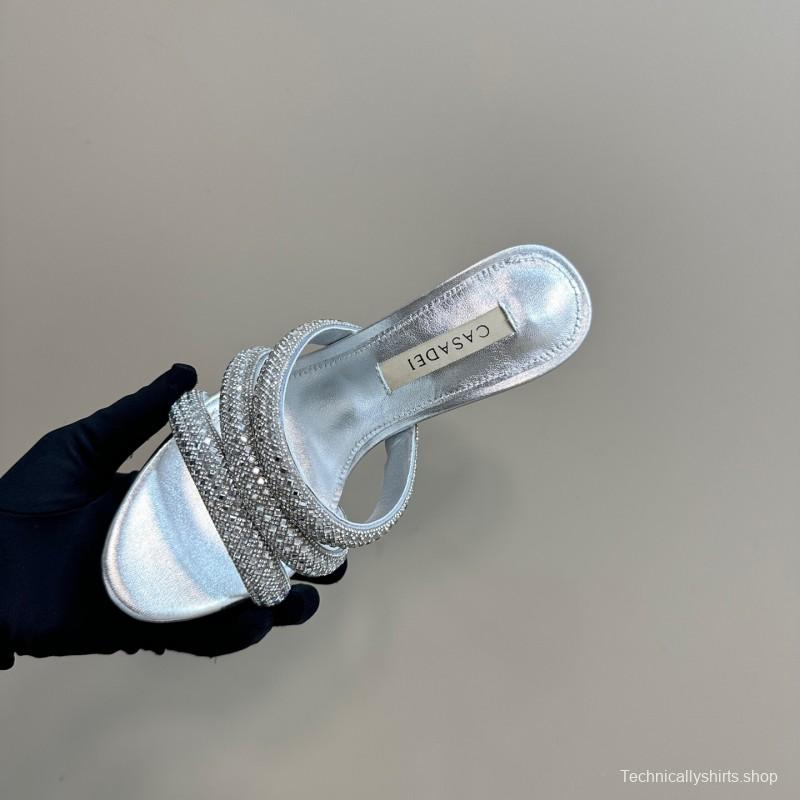 2025 Women Casadei Silver Leather High Heel Crystal Embellished KFY00290