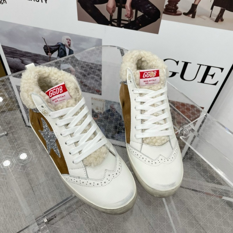2024 Unisex GGDB Brown White Shearling Suede Leather High-Top Sneakers MJ00300