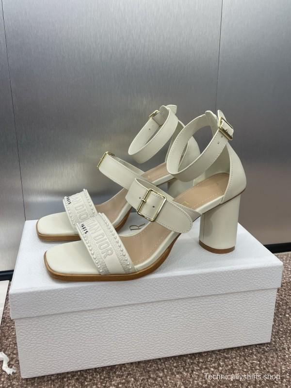 2025 Women Dior White Calfskin Silk Embroidery Sandals KFY00320