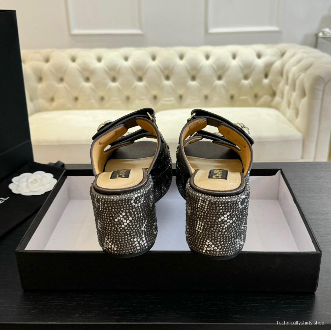 2025 CHANEL Grey Leather Platform Slippers LY00330