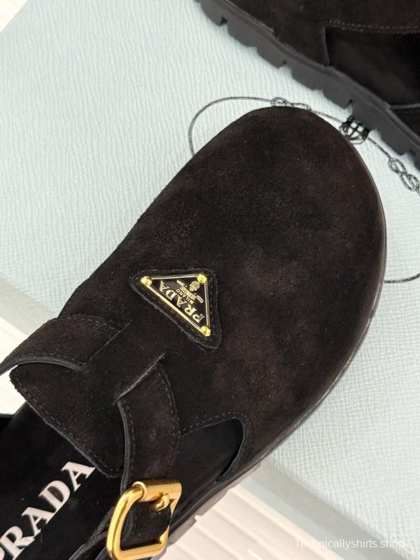 2025 Women Prada Black Suede Sandals