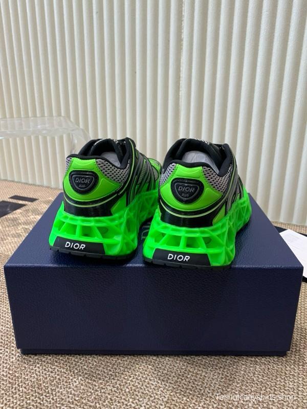 2024 Unisex Dior Green Black Leather Mesh Sneakers MJ00400