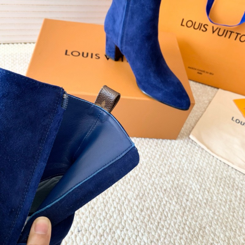 2024 Women Louis Vuitton Blue Suede Ankle Boots