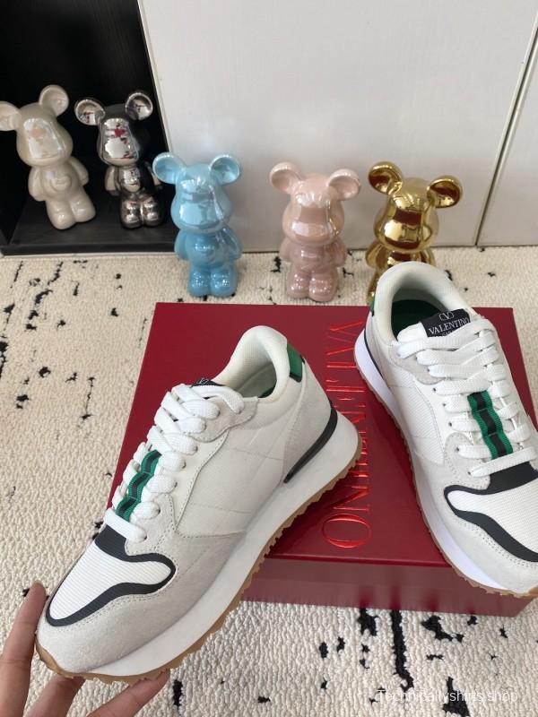 2025 Unisex Valentino White Green Leather Silk Sneakers LY00340