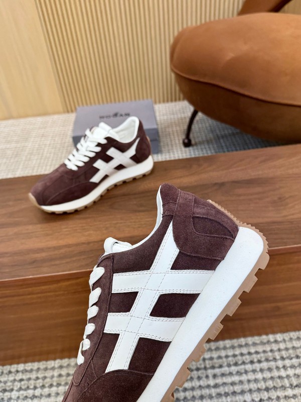 2025 Unisex HOGAN Burgundy White Suede Leather Sneakers