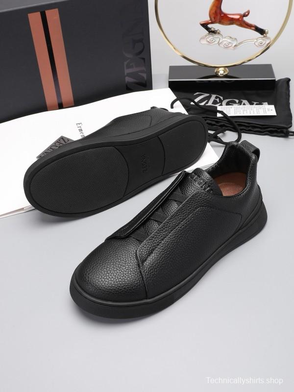 2024 Men Ermenegildo Zegna Black Leather Sneakers MJ00240