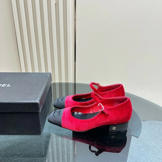 2025 Women Chanel Red Black Suede Leather Mary Jane Exclusive KFY00290